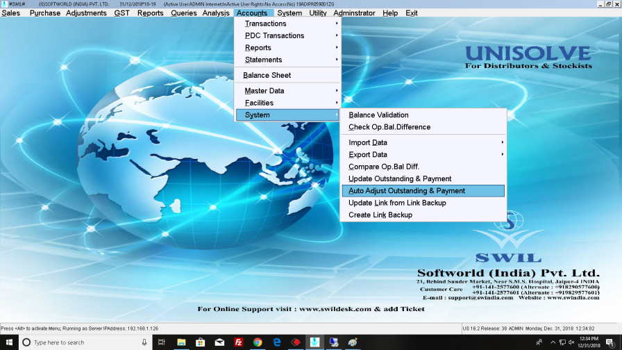 Auto Adjust Outstanding and Payment option