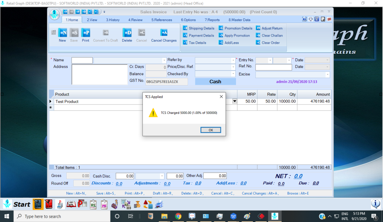 Sales Invoice creation
