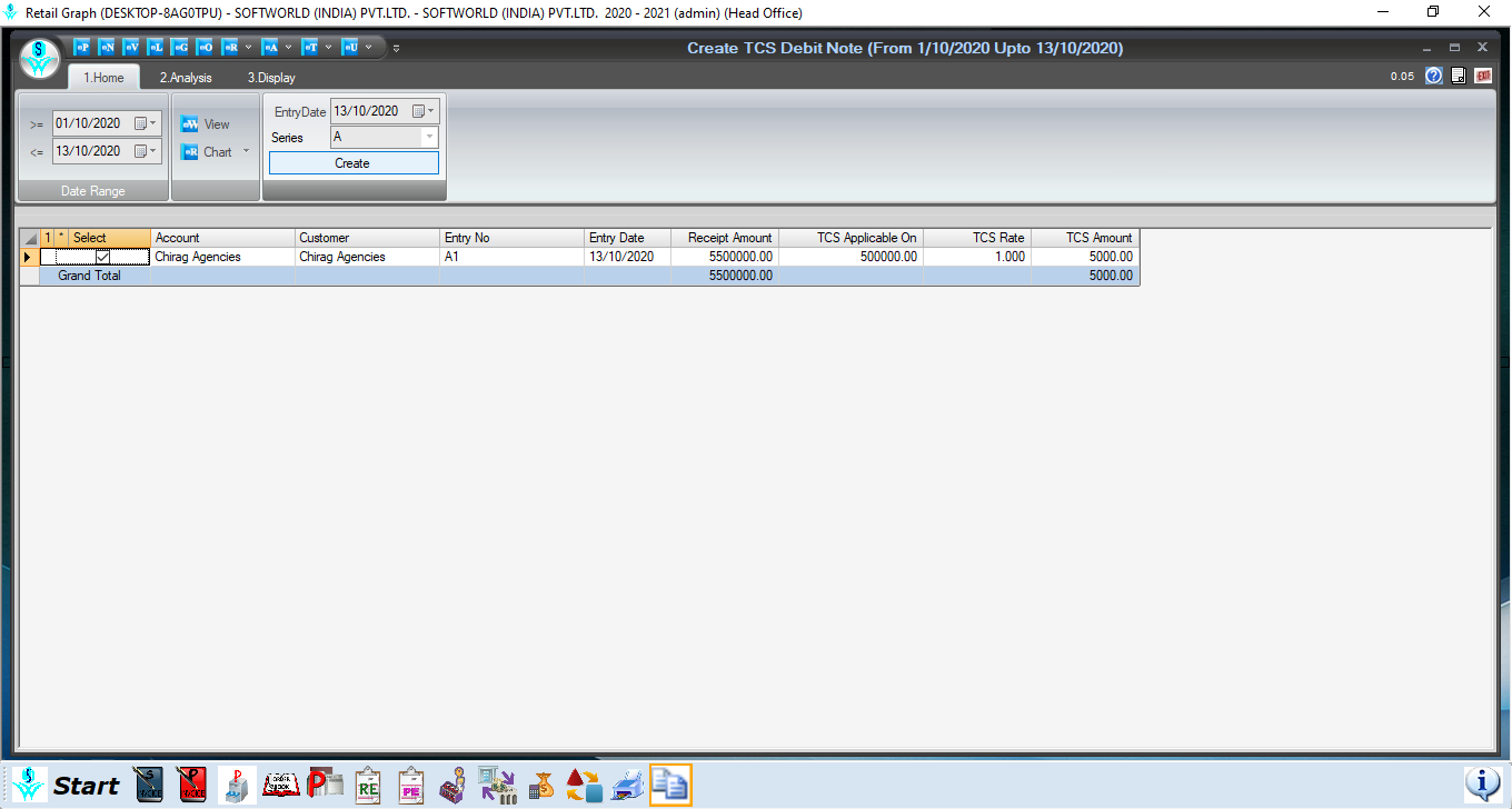 Create TCS Debit Note