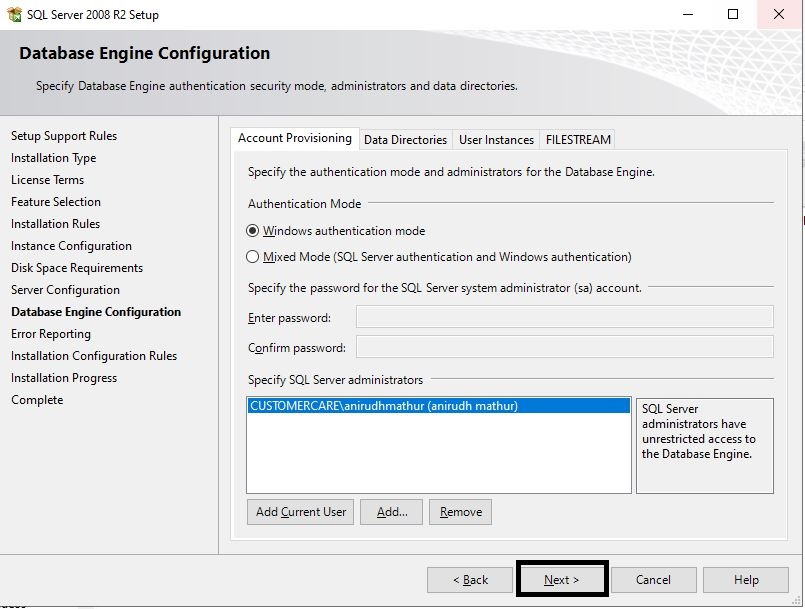 Database Engine configuration