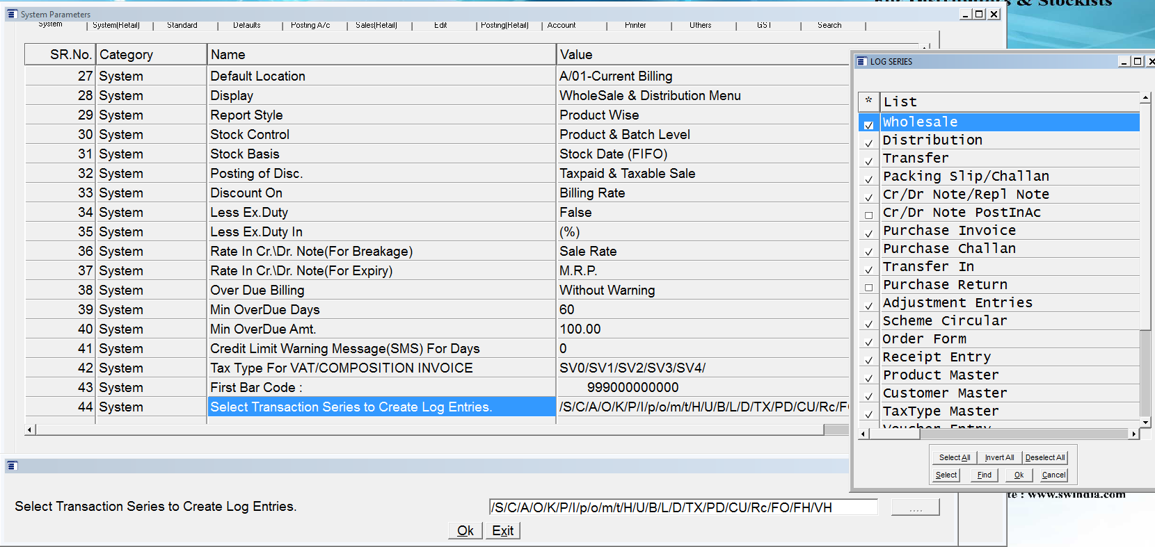 Select Transaction Series to create Log Entries