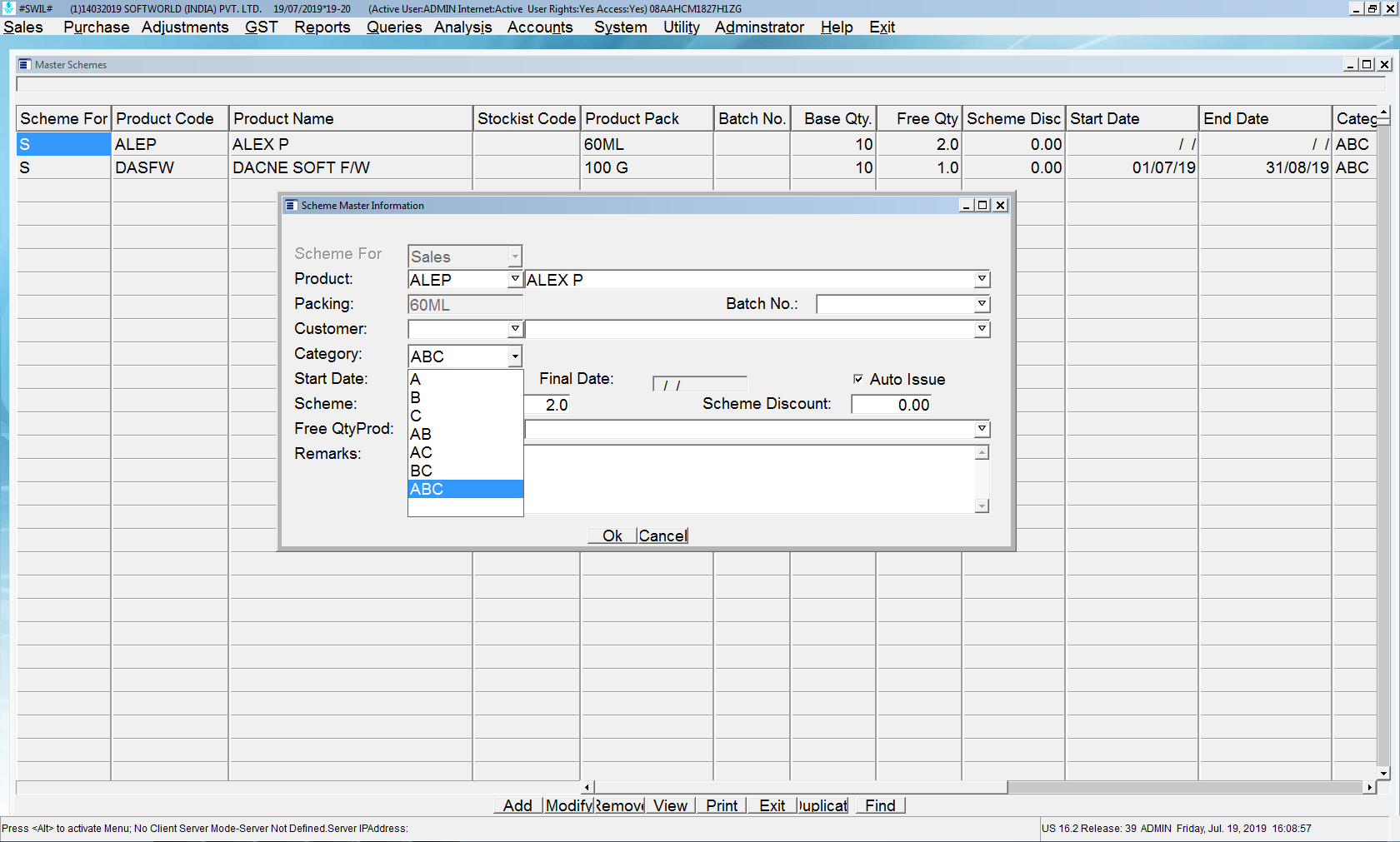 Customer Category wise Scheme