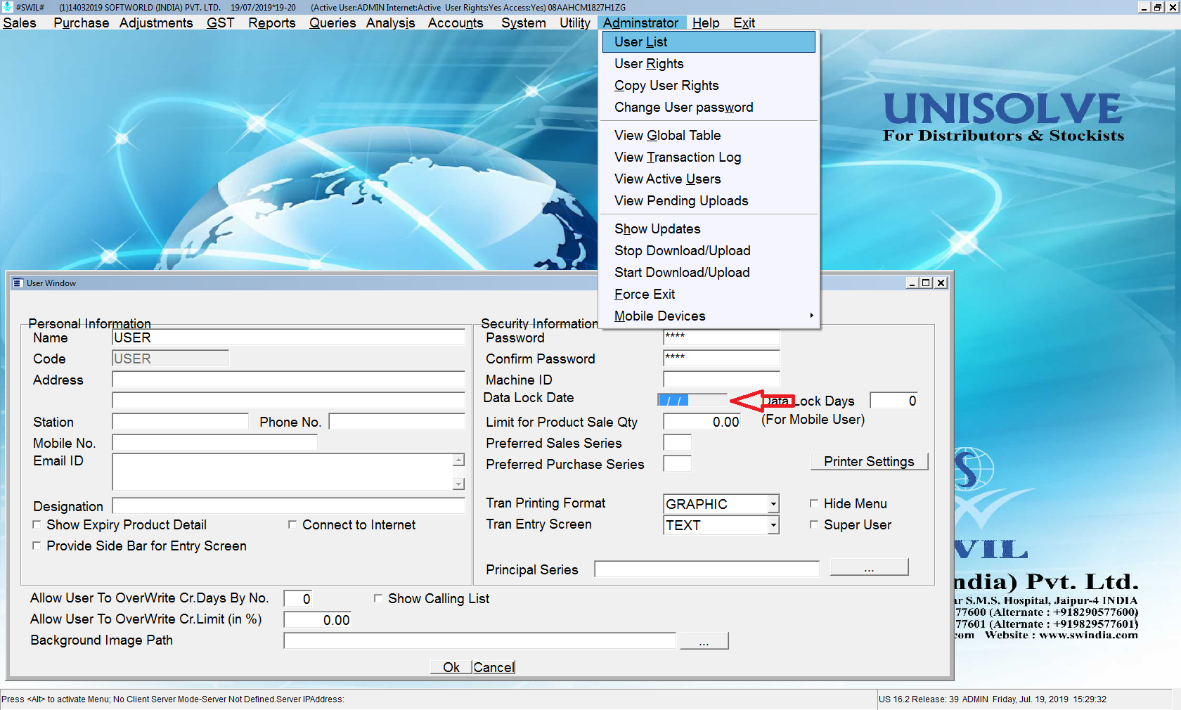 User wise Date lock for all Transactions