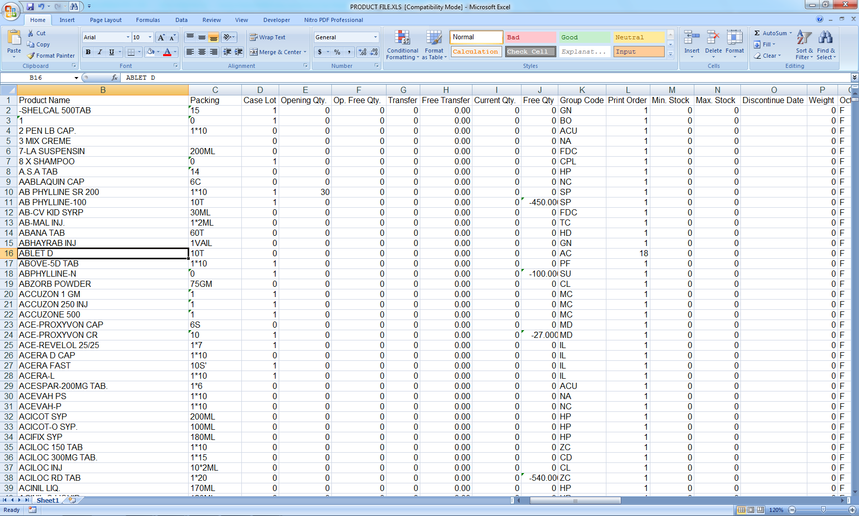 Excel file