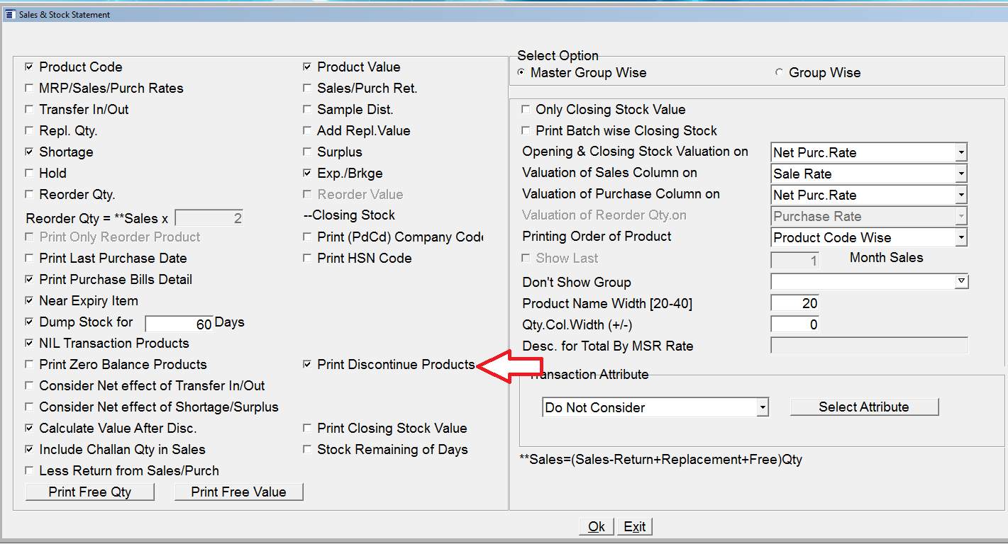 Option to print Discontinue Product in Sales