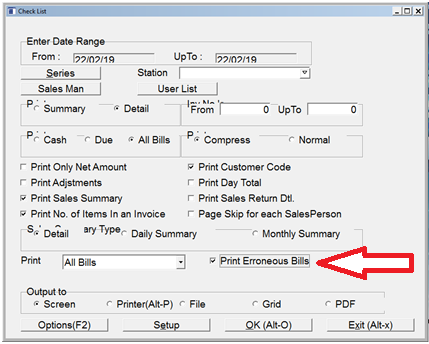 Show Erroneous Bills option in Check List