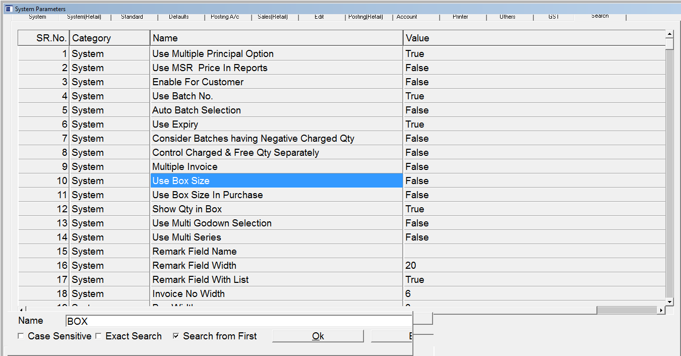 System Parameter Window