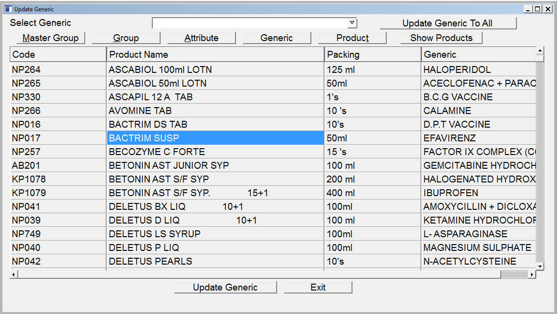 Option to update Generic Name in Product Master