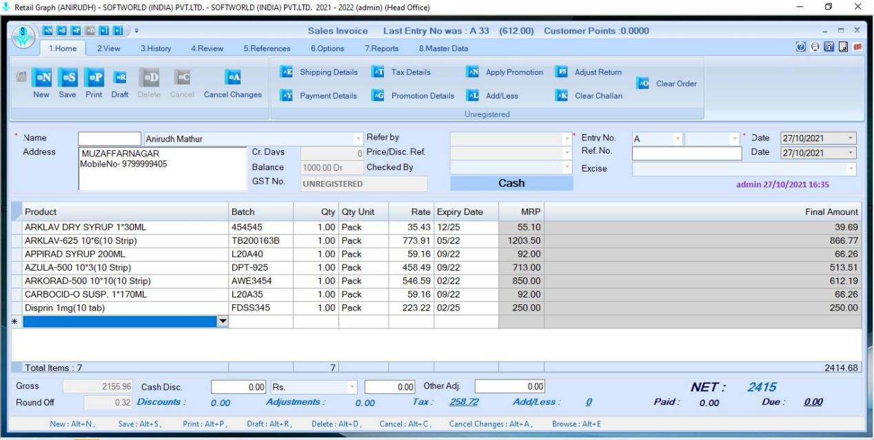 bill in sales invoice