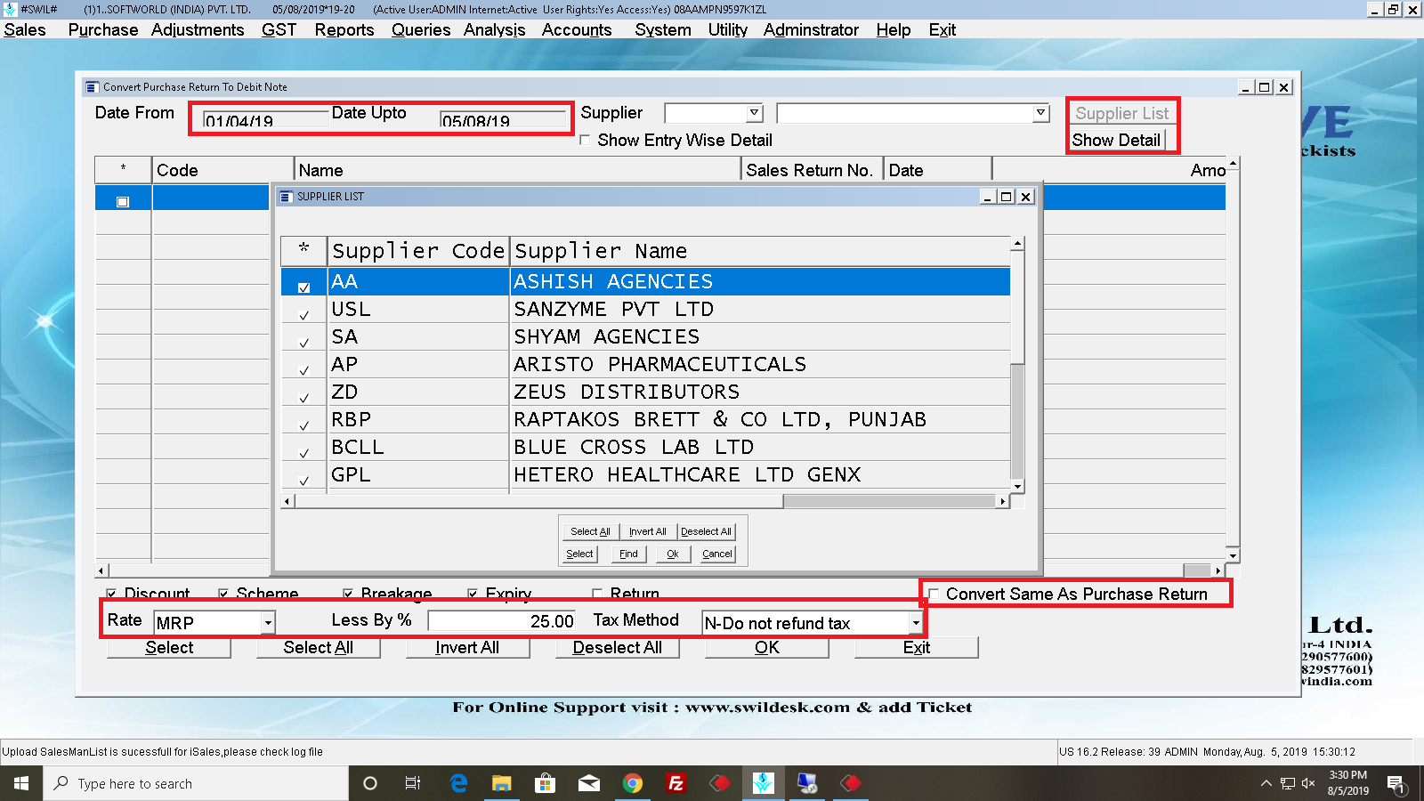 select the date range 