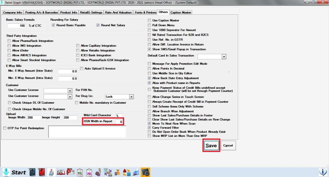 HSN Width in Report