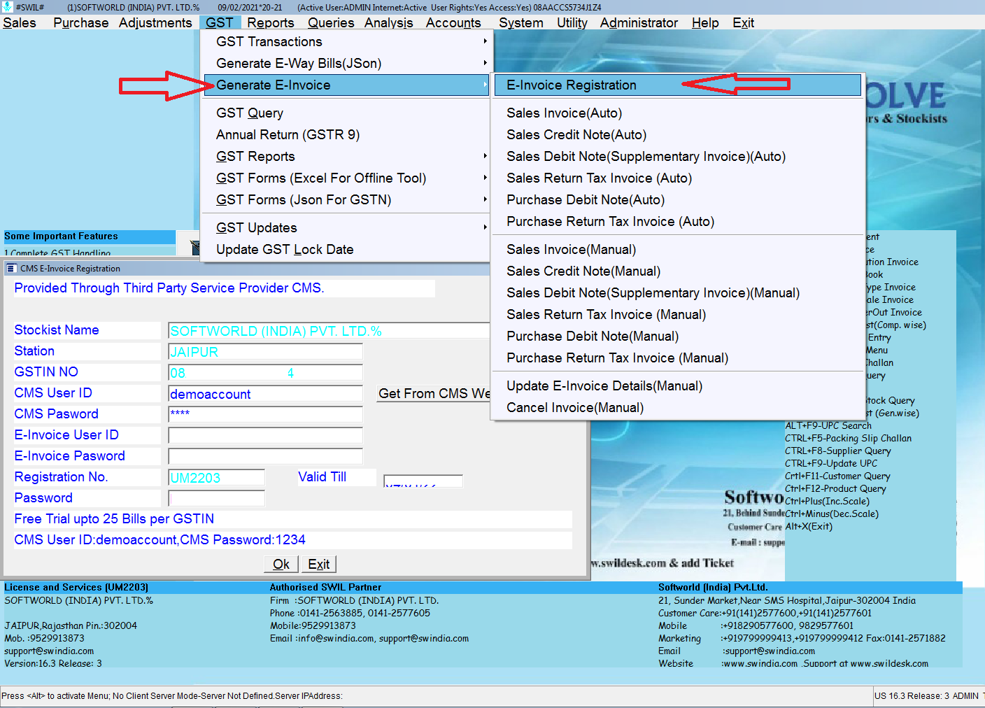 E-Invoice Registration menu