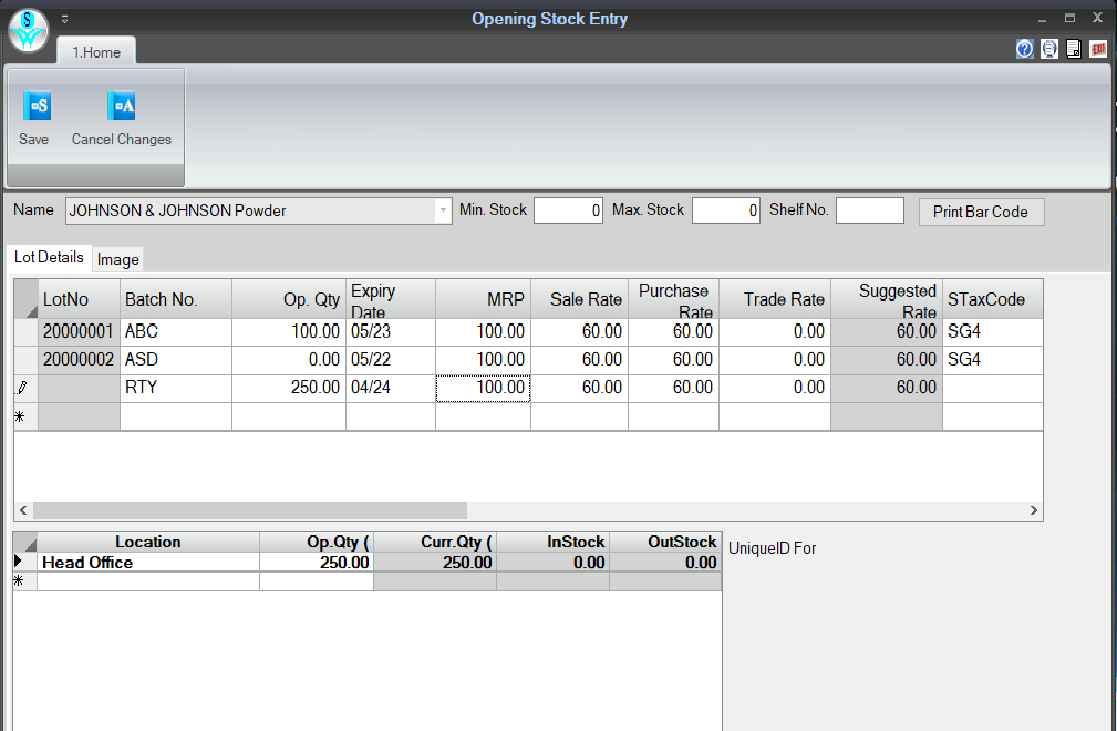 Opening Stock Entry
