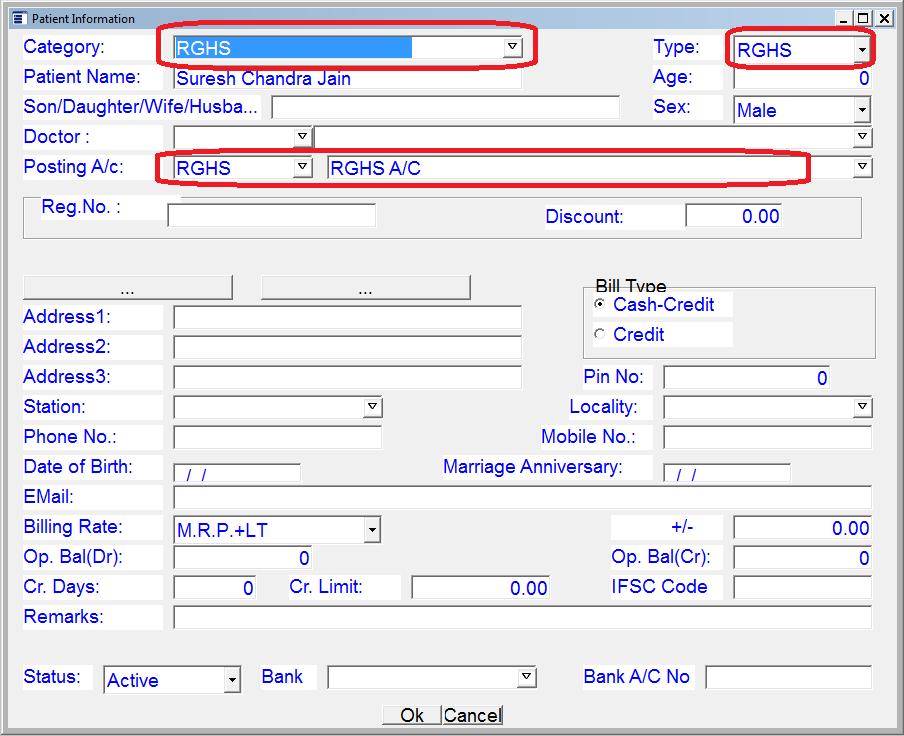 Patient Master under RGHS Category 