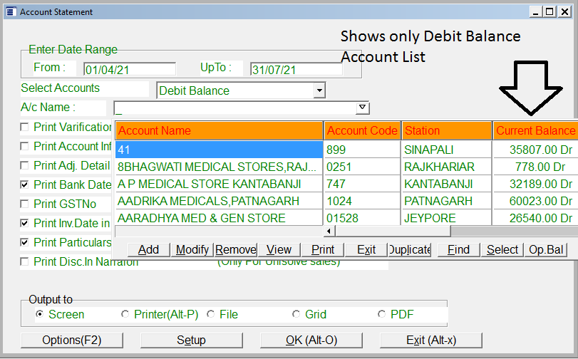 In Unisolve and Cross, how to check the account statement