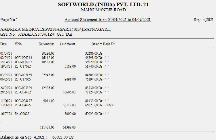 In Unisolve and Cross, how to check the account statement