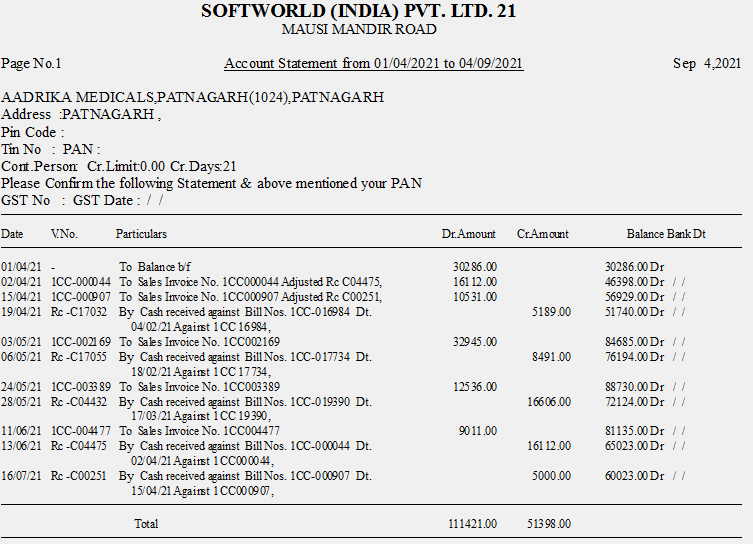 In Unisolve and Cross, how to check the account statement