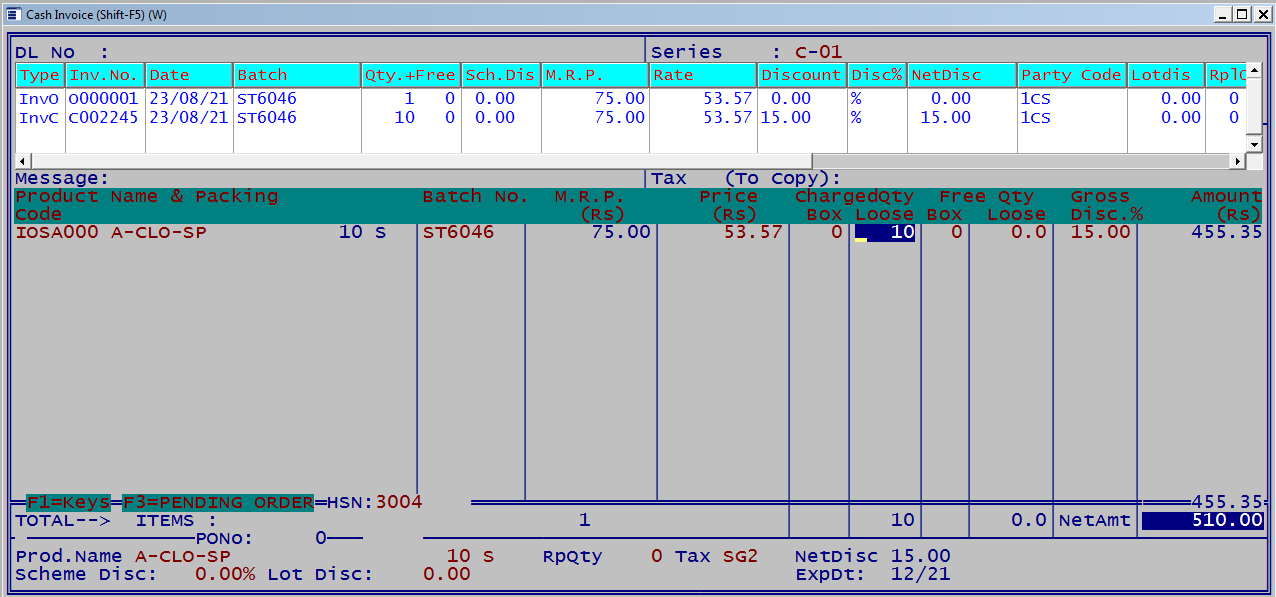 Cash invoice
