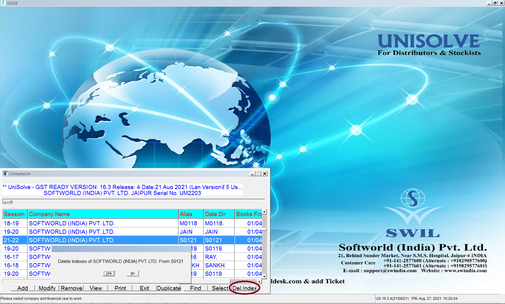 Delete Indexes of Company