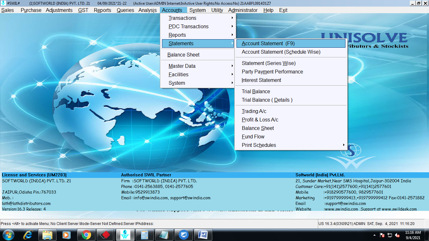 In Unisolve and Cross, how to check the account statement