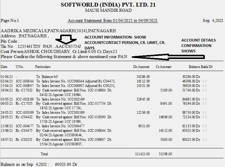 In Unisolve and Cross, how to check the account statement