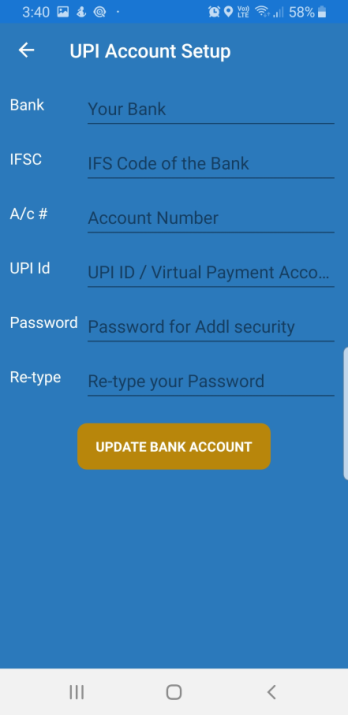UPI Account setup