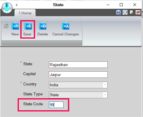 State code selection window.