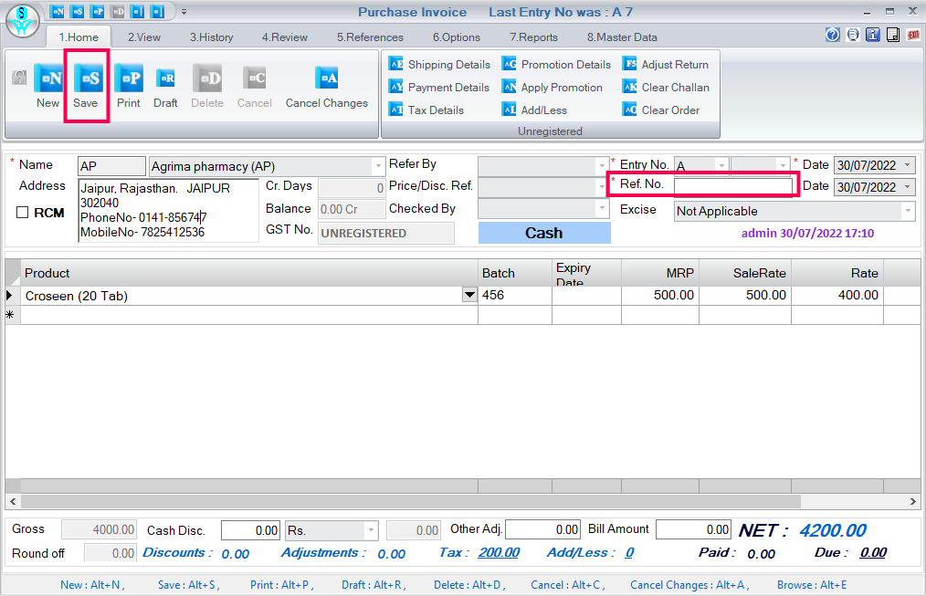 Create purchase invoice in Retailgraph.