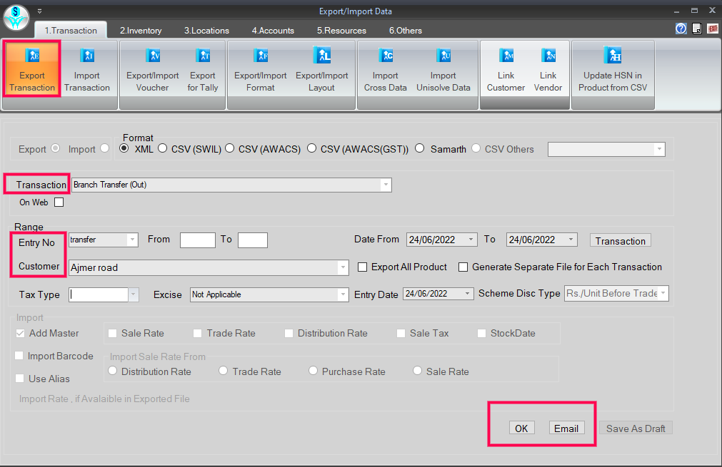 inventory to your branch Manually 