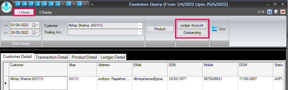 Ledger Account and Outstanding Amount