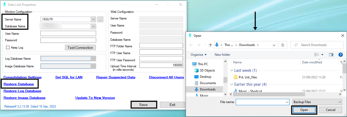 Restore database in retailgraph.