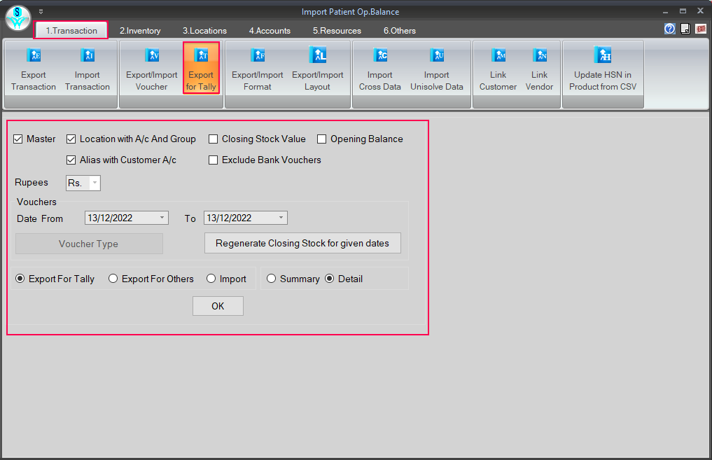 Export Data for Tally