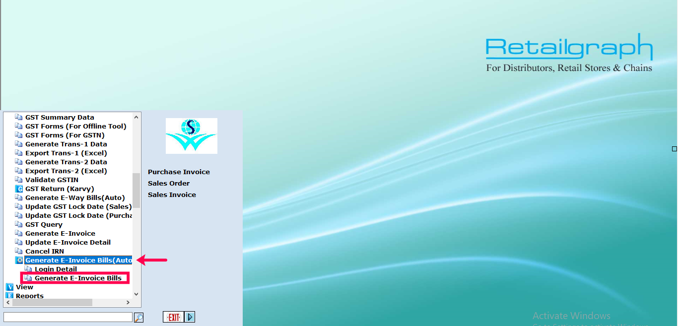 Generate e-invoice bills in retailgraph.
