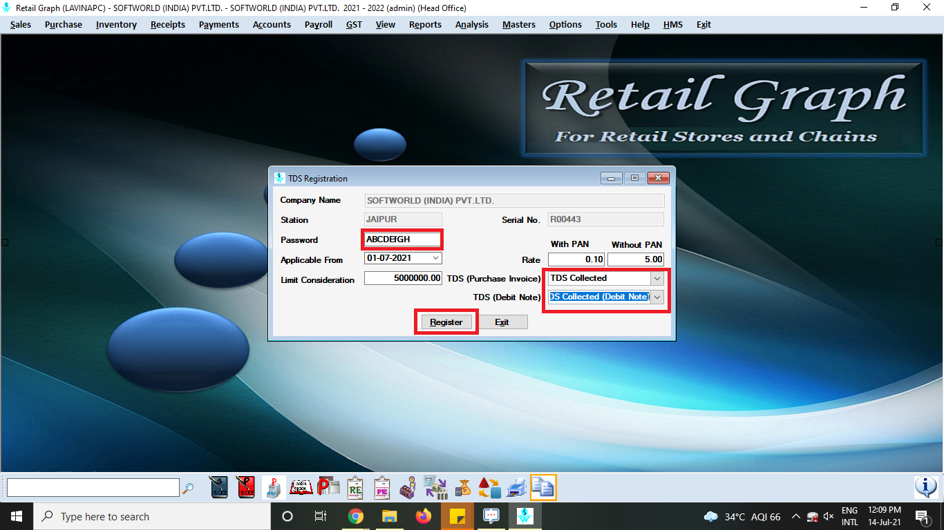 TDS registration in RetailGraph