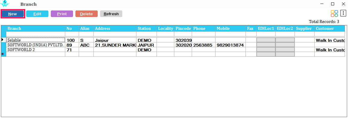 Branch selection in retailgraph.