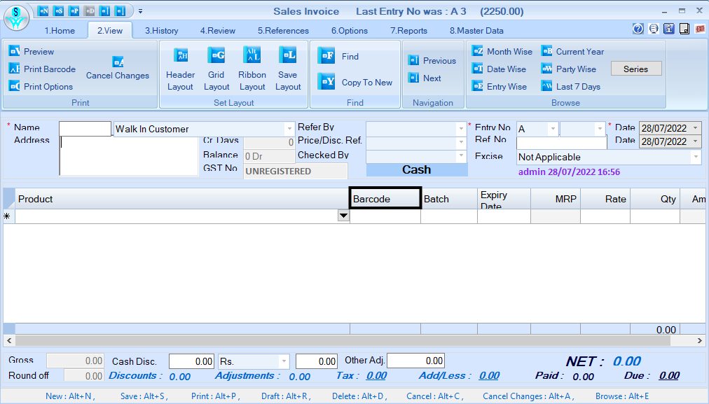 Sales invoice with grid layout.