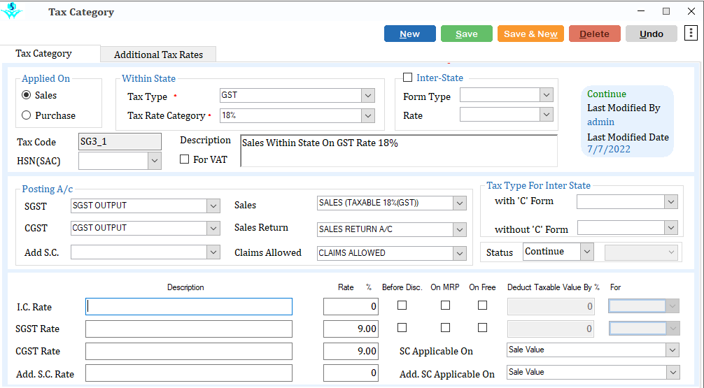 create a new Tax Category