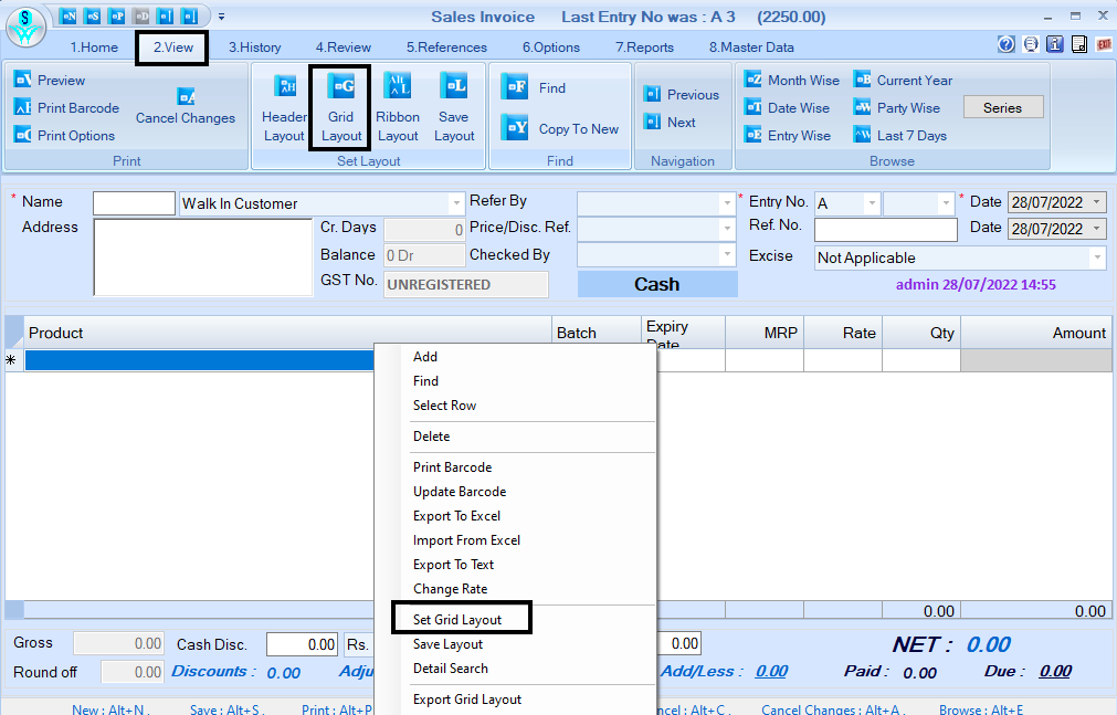 Select grid layout in retailgraph.