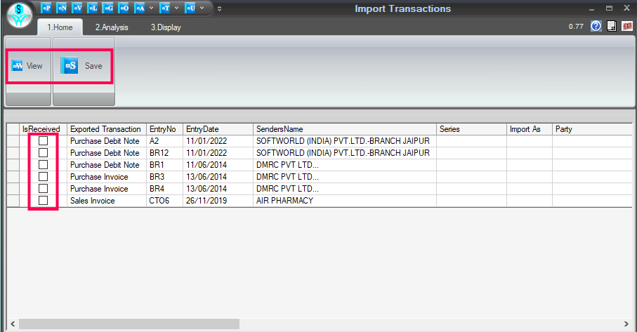 Import transaction option