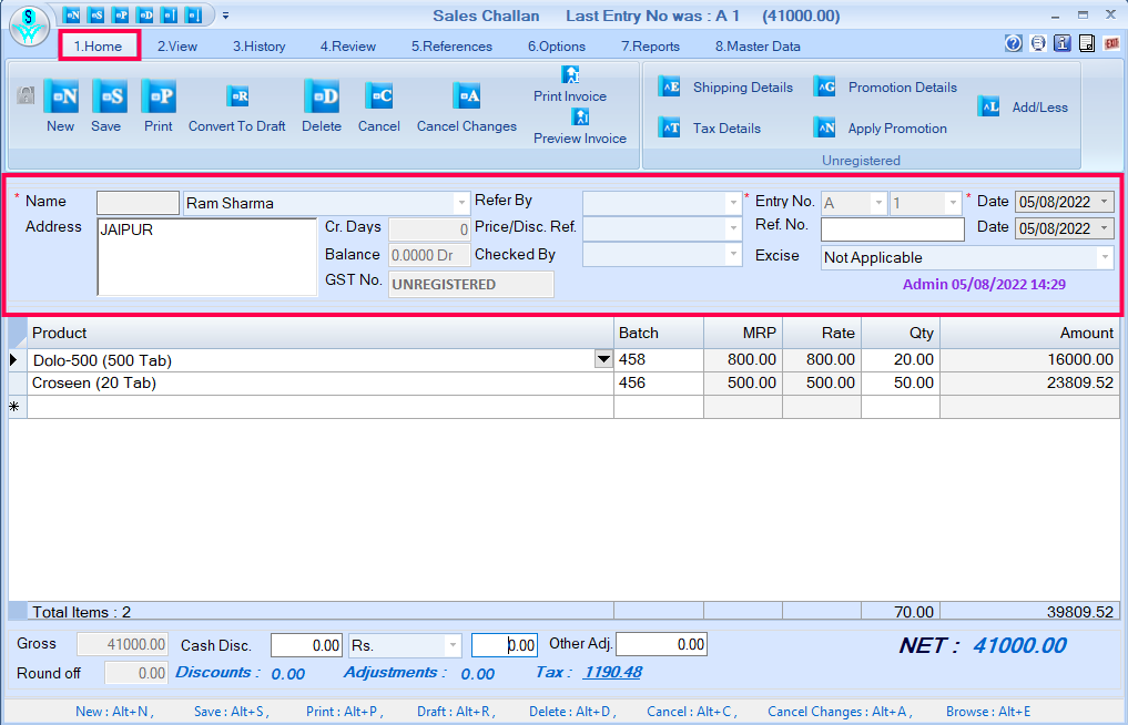 Add customer in sales challan.