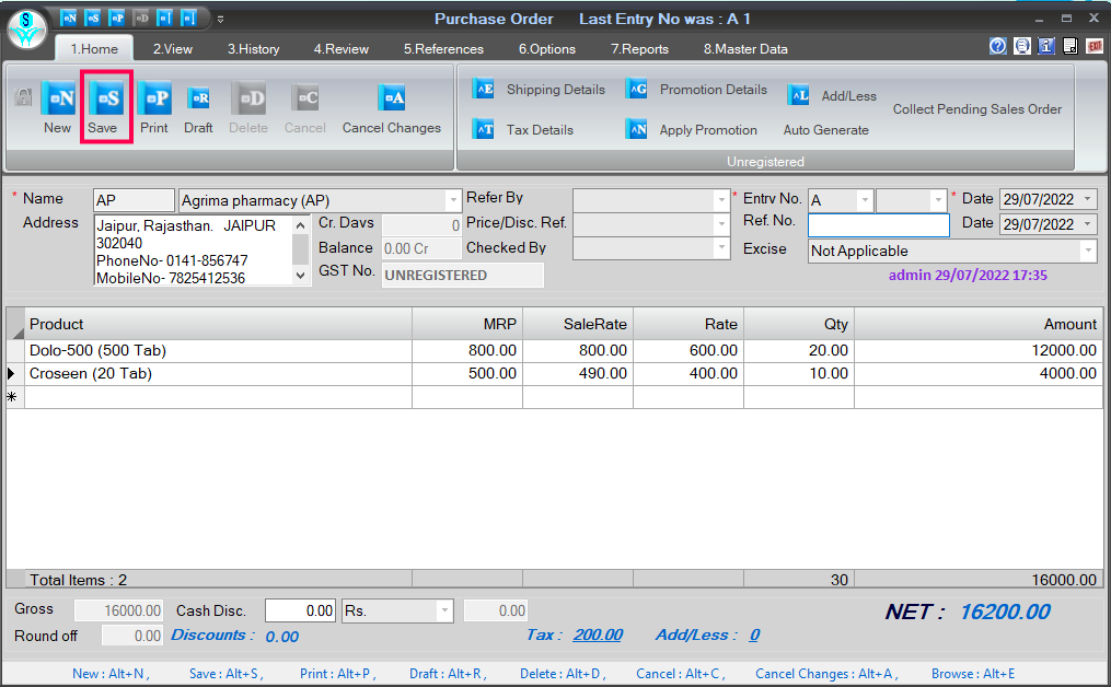 Create purchase order in Retailgraph.