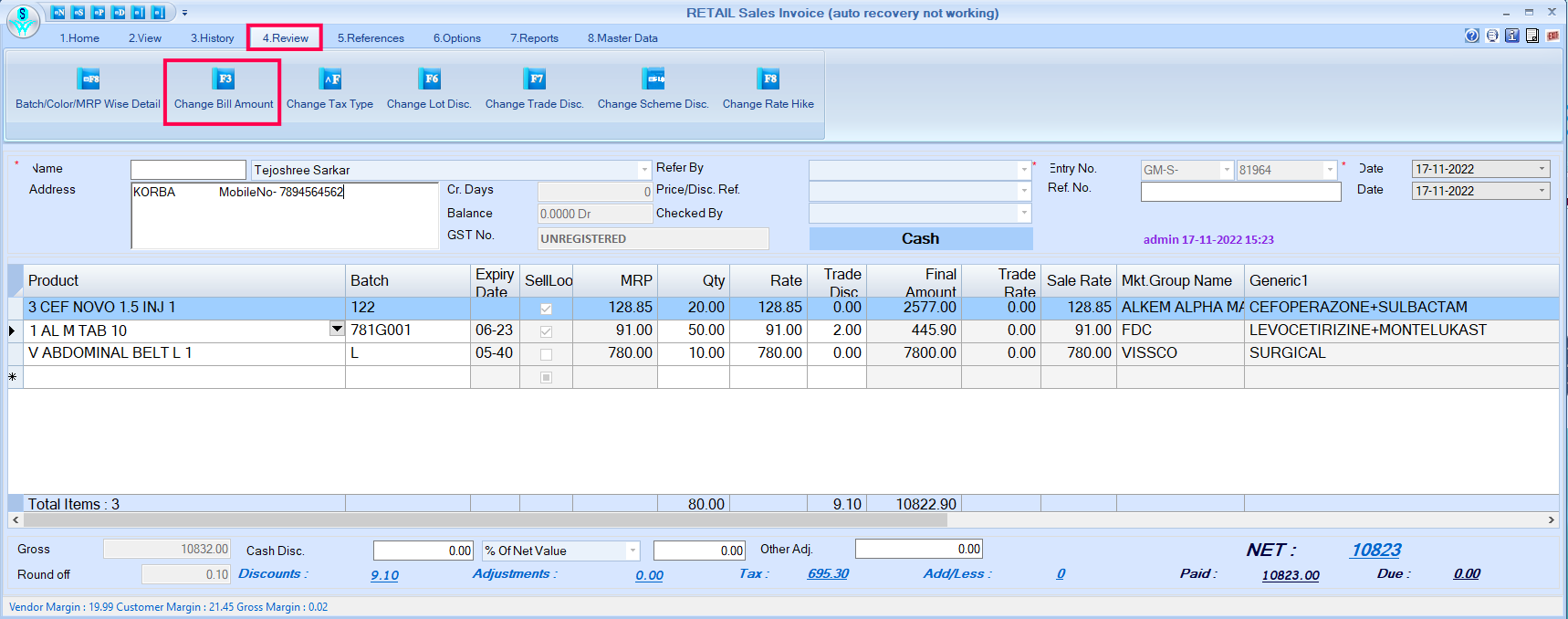 Change Bill Amount