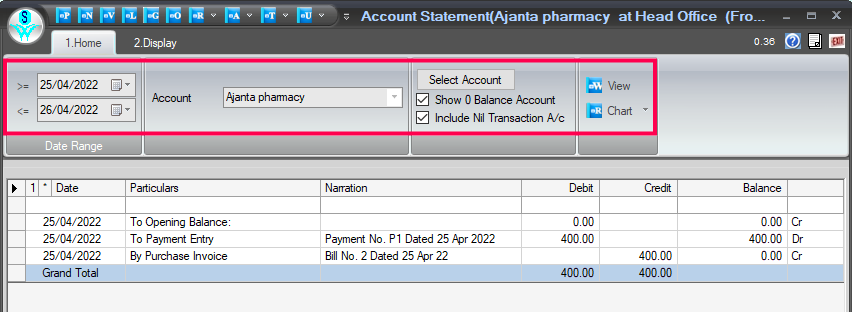 Account Statement window