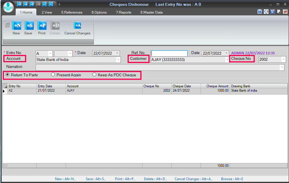How to Create Cheque Dishonored Entry in SwilERP Pharmacy Software