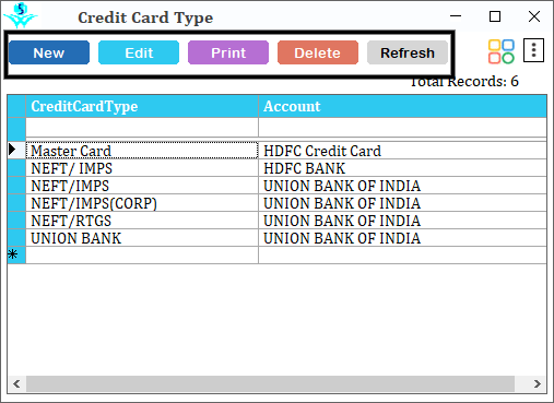 View and edit credit card type in retailgraph.