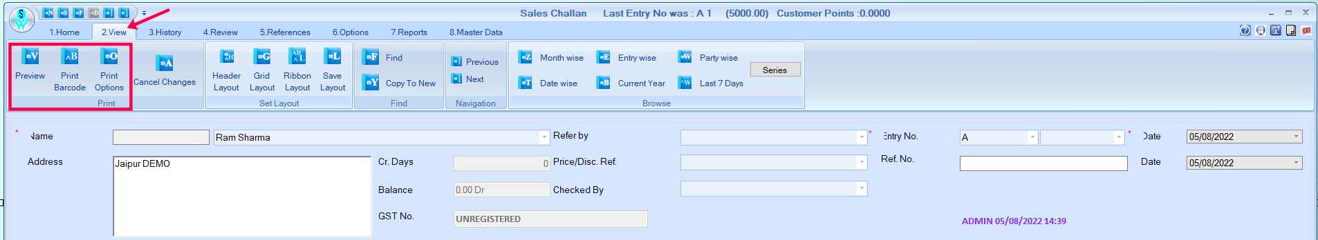 Print and preview sales challan.