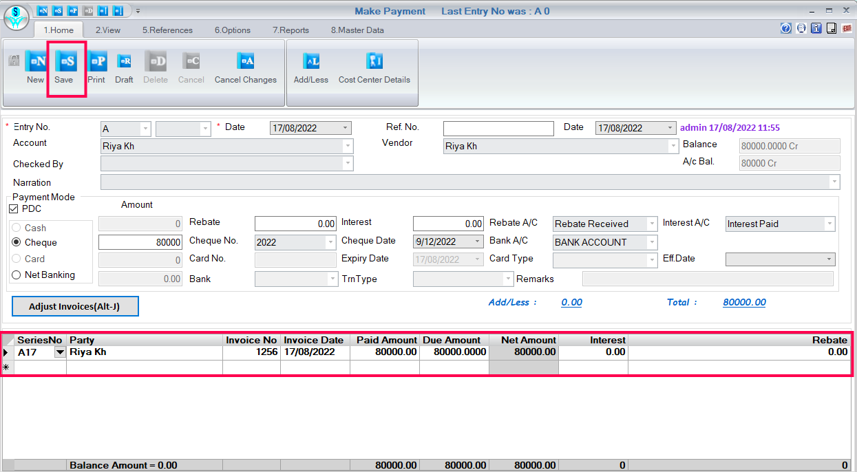 Save payment window in Retailgraph.