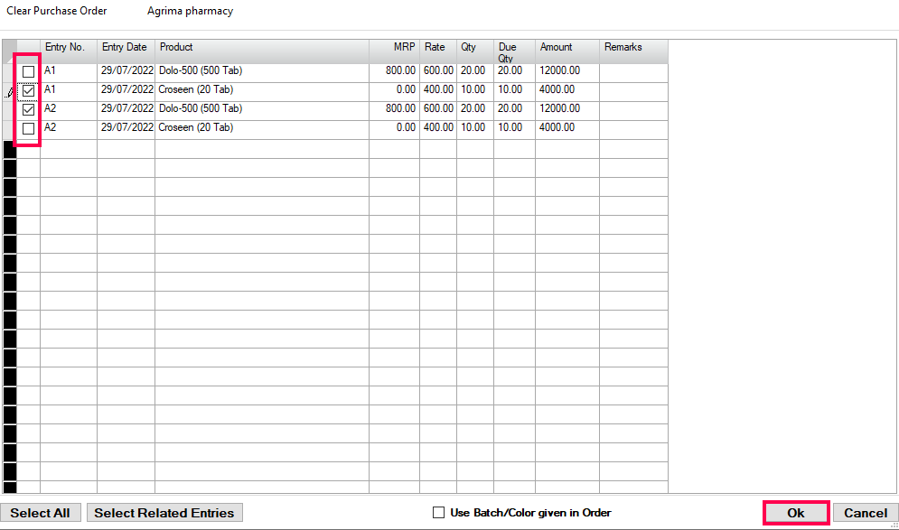 Select order in Retailgraph.