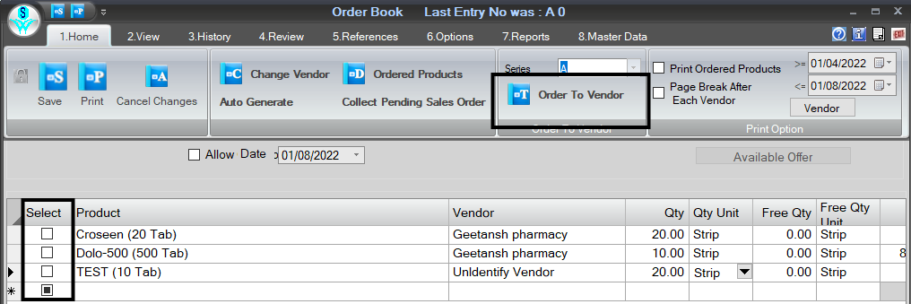 Order to Vendor in RetailGraph.