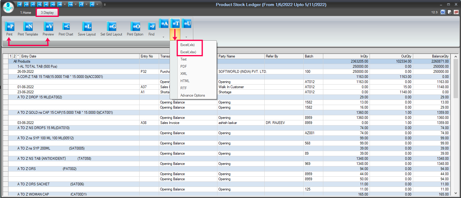 Print or Preview and Convert into Excel Format